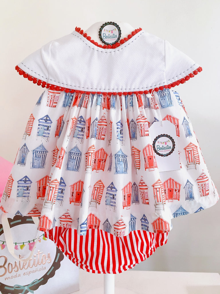 VESTIDO ROJO Y AZUL CASITAS