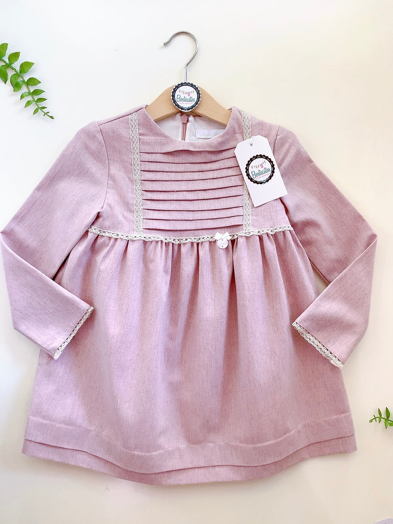 Vestido rosa palo elegante manga larga