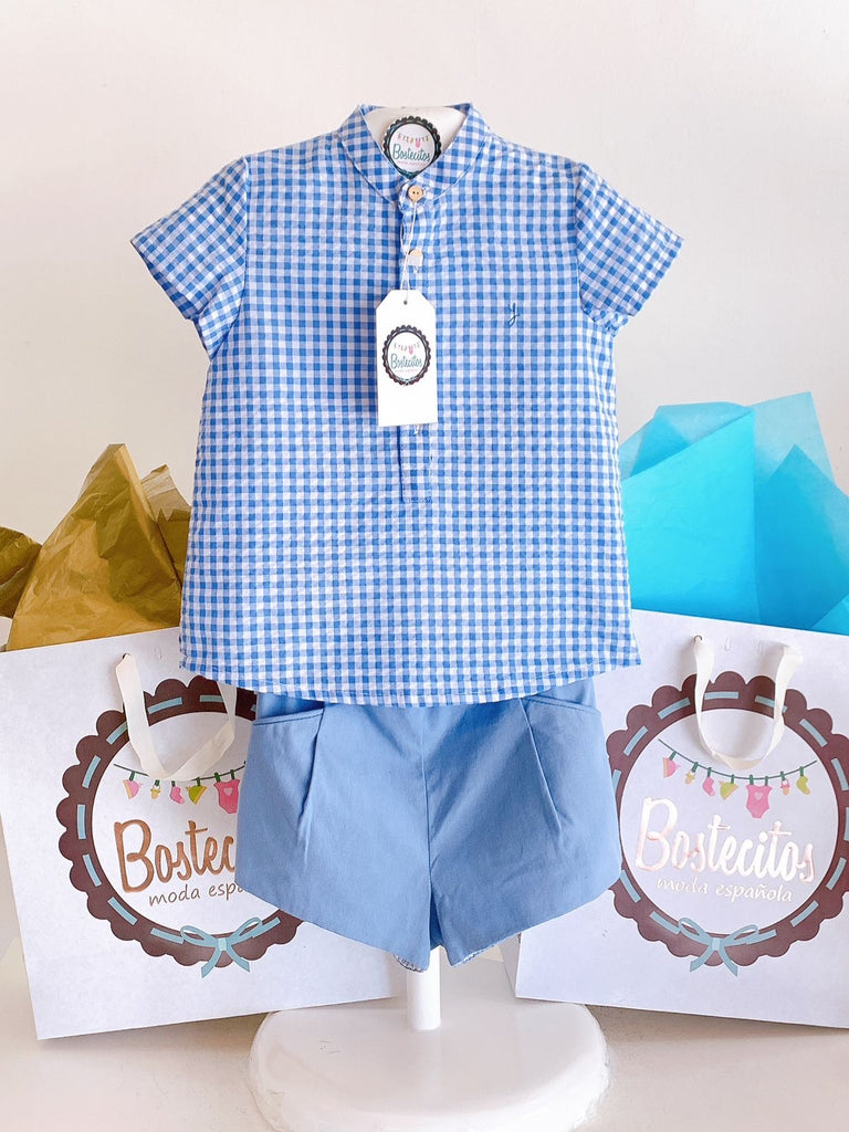 Conjunto camisa cuadros con short azul (36 meses)