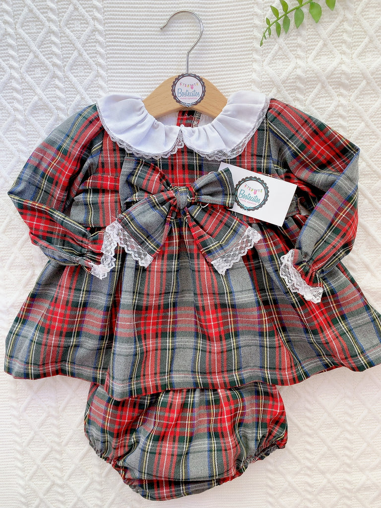 Vestido cuadros gris y rojo con calzón