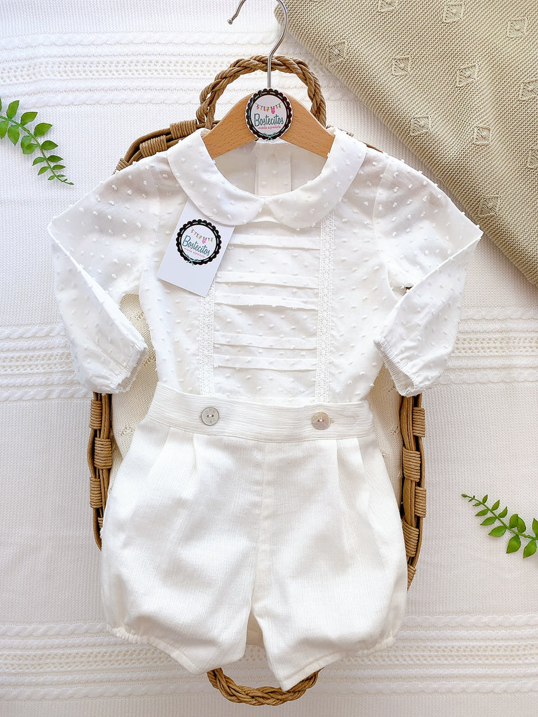 Conjunto camisa plumeti, color blanco Perla (12 meses)