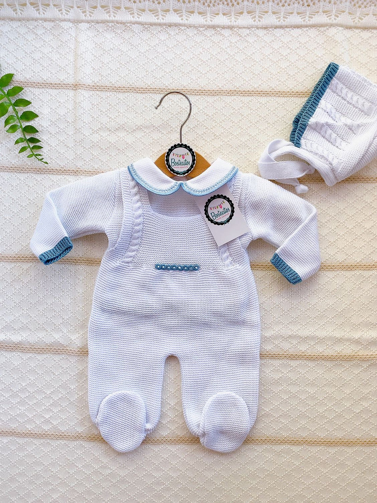 Overol blanco con detalles gris (0-1 mes)