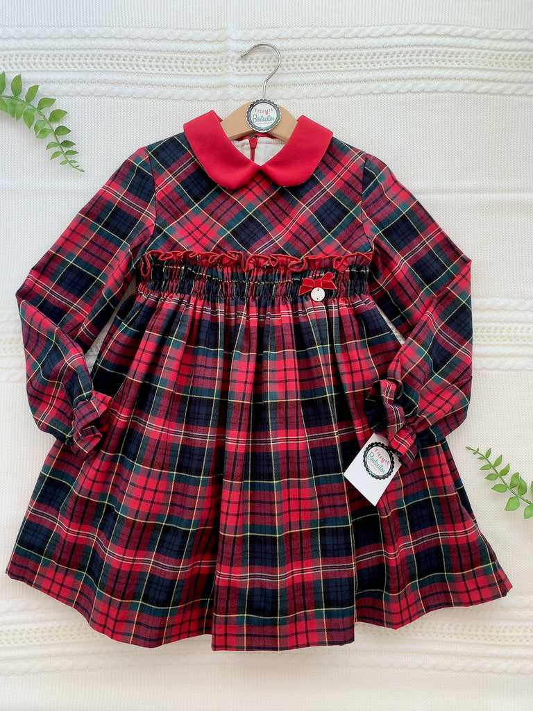 Vestido navideño cuadros rojos con verde cuello rojo