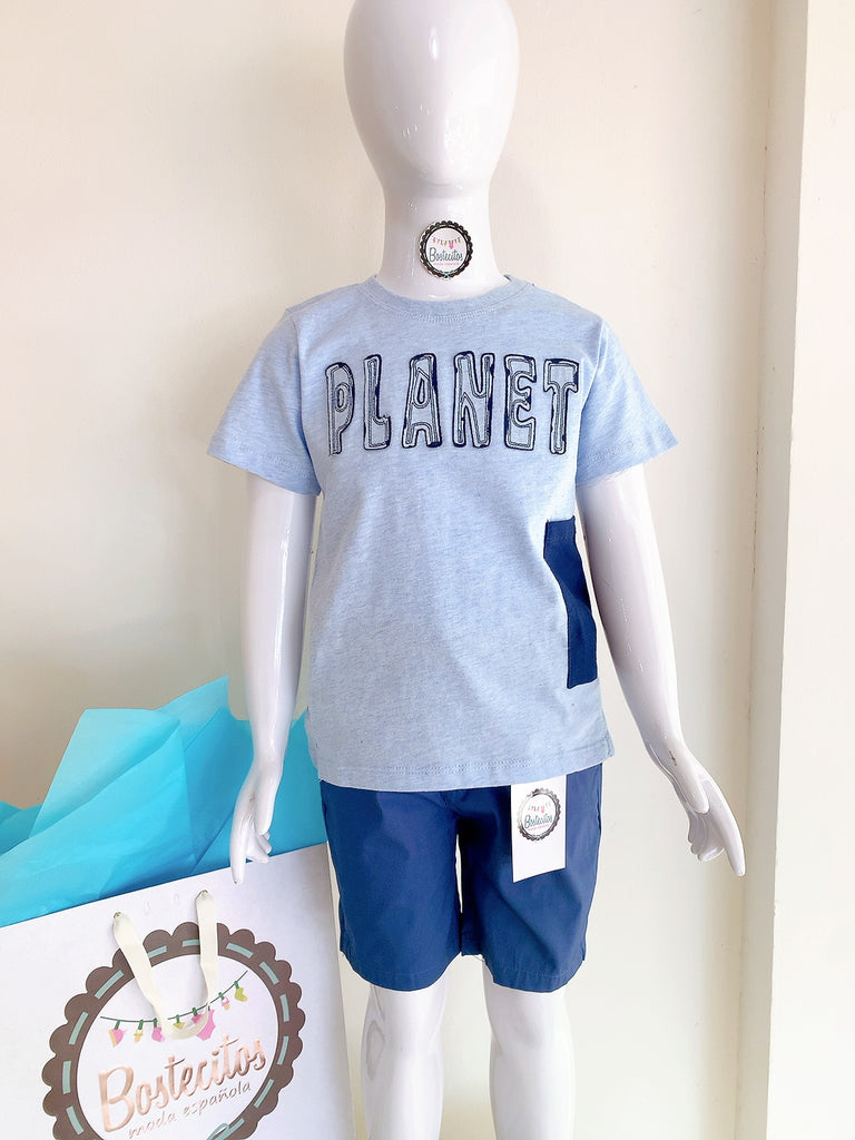 Conjunto playera planet con short azul