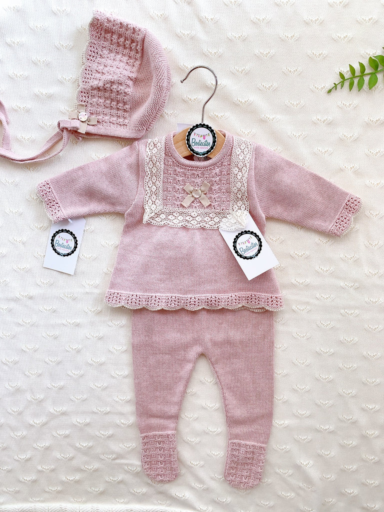 Tejido español rosa palo tejido encaje beige (1 mes)