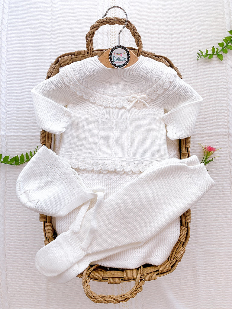 Tejido blanco Perla cuello redondo 3 piezas