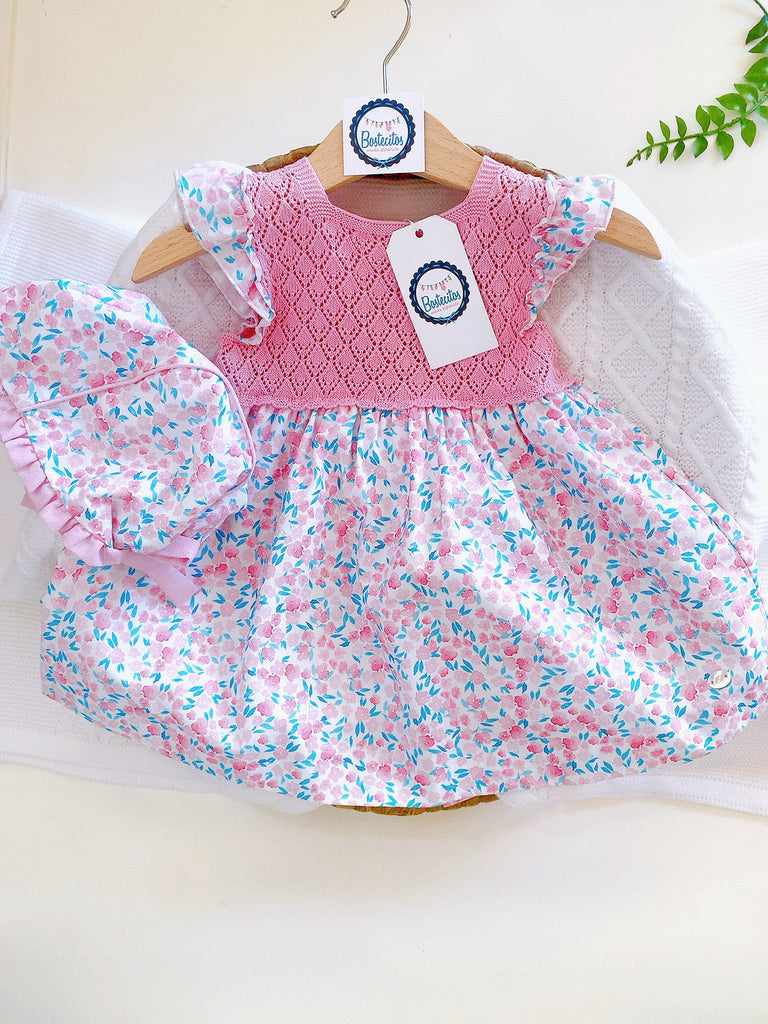 Vestido tejido flores rosa fucsia (36 meses)
