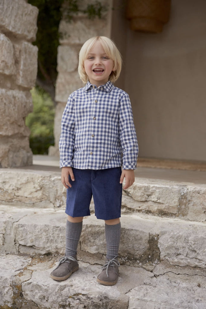 Conjunto camisa cuadros azul marino con short azul marino