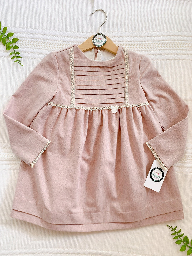 Vestido rosa palo elegante manga larga