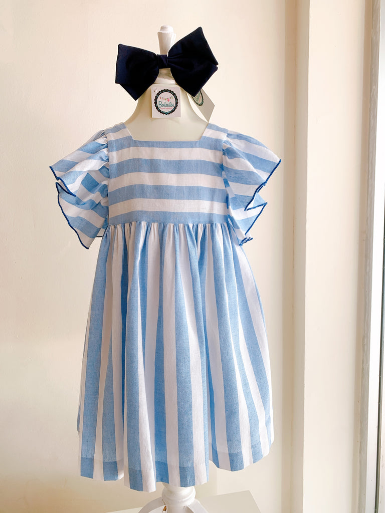 Vestido blanco con rayas azul (6 años)