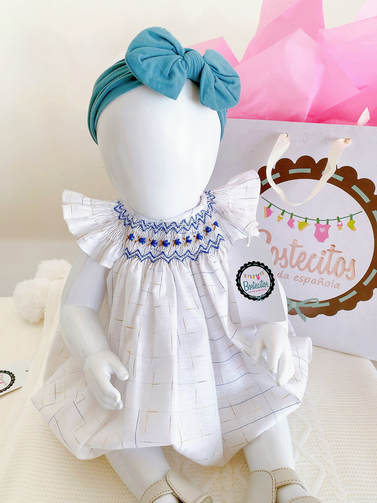 Ranita bordada estampado azul con mostaza (3 meses)