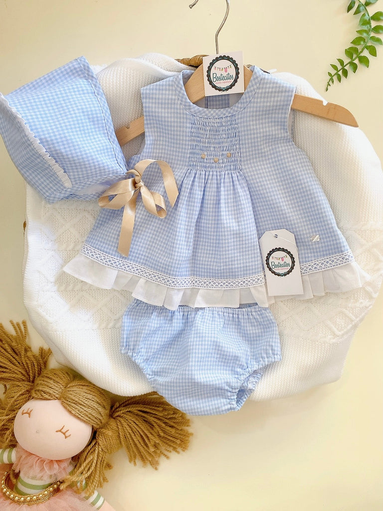Conjunto de cuadros azul con blanco 3 pzas (6 meses)