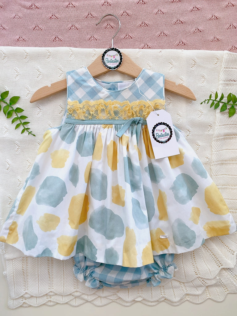 Conjunto amarillo con turquesa cuadros (24 meses)