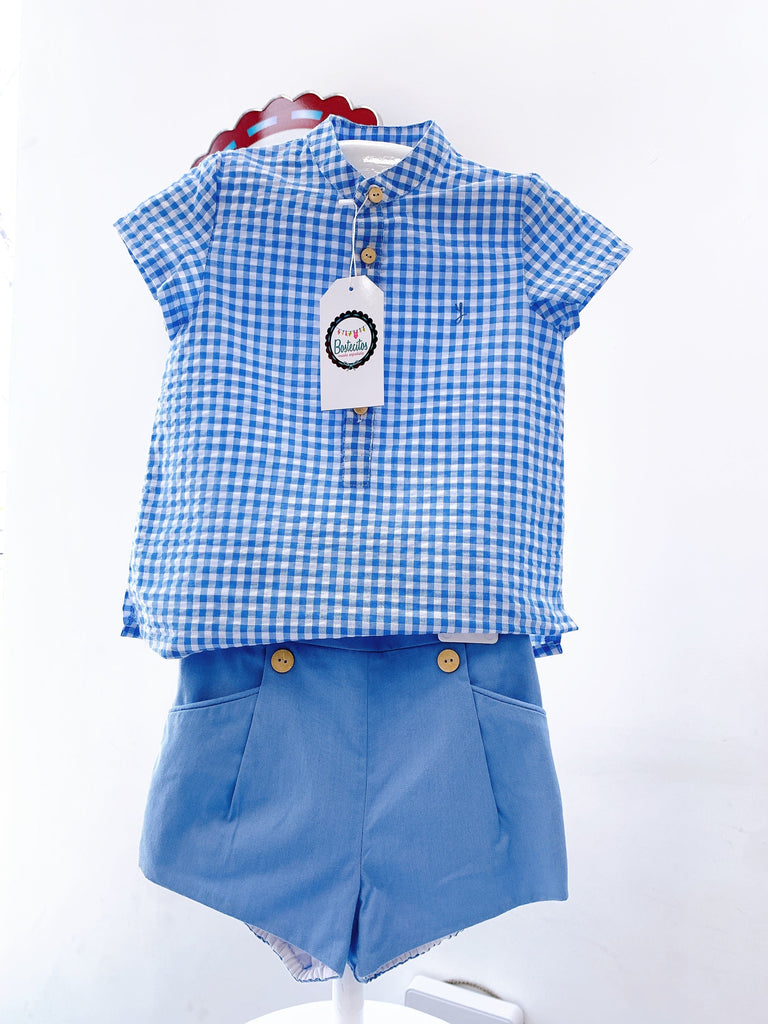 Conjunto camisa cuadros con short azul (36 meses)