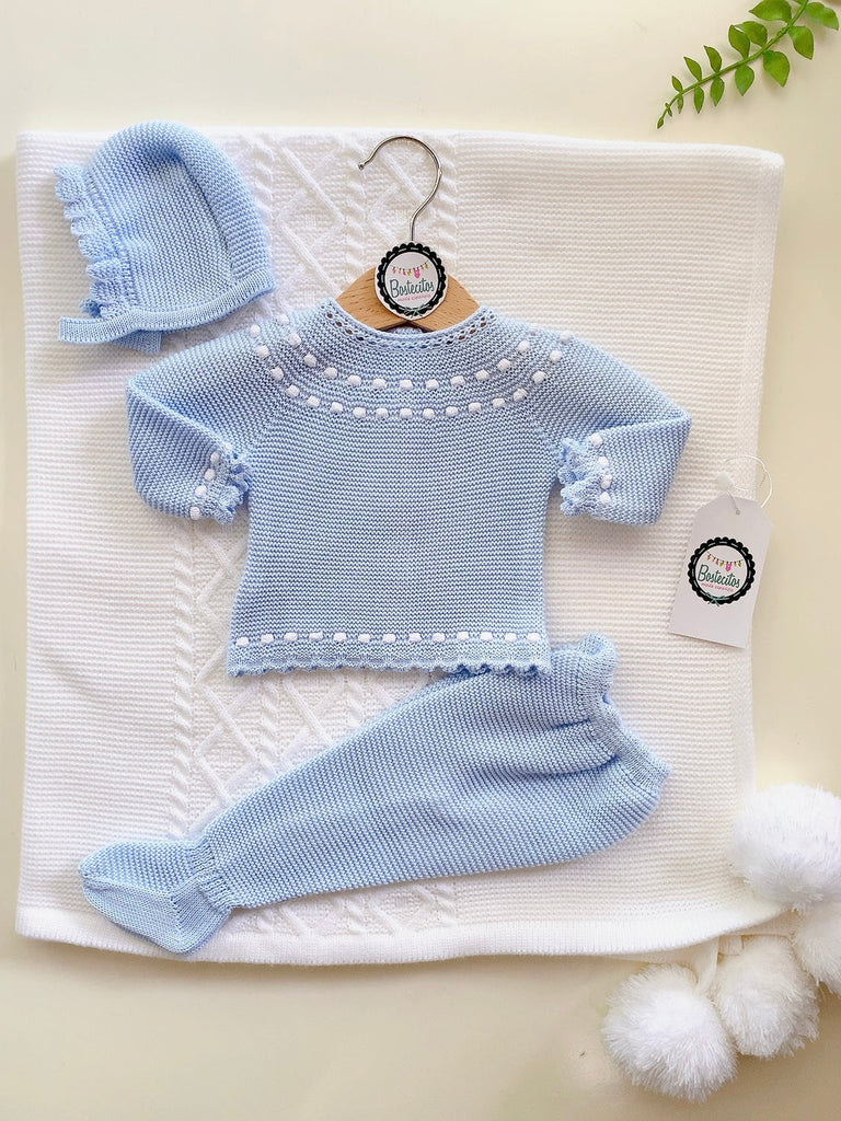 Conjunto tejido 3 piezas azul claro (1 mes)