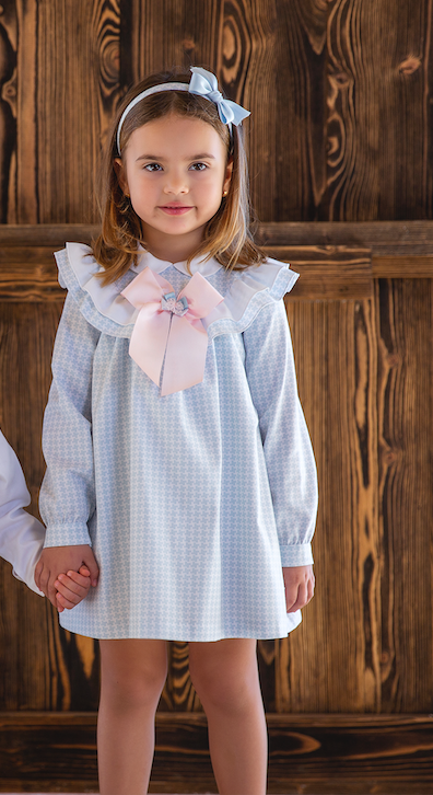 vestido deluxe azul con moño rosa (4 años)