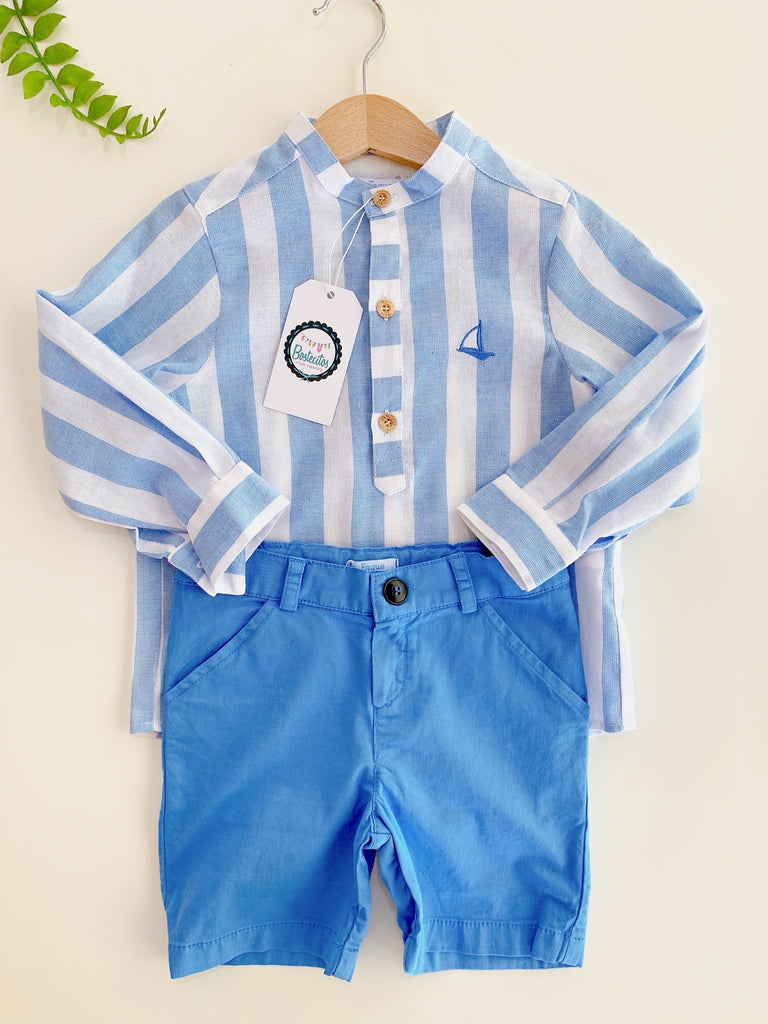 Conjunto camisa rayas azul con short azul