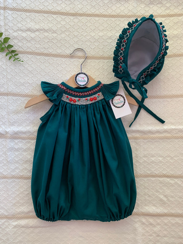 Ranita verde botella con gorro bordada a mano (6 meses)