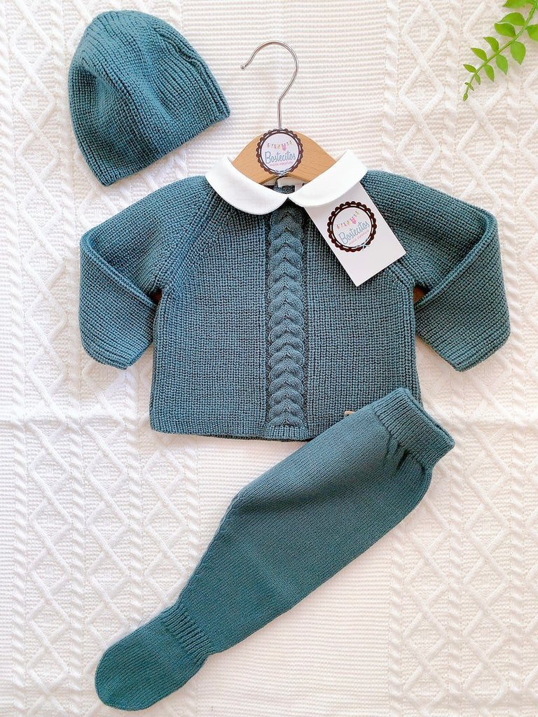 Conjunto tejido verde botella (1 mes)