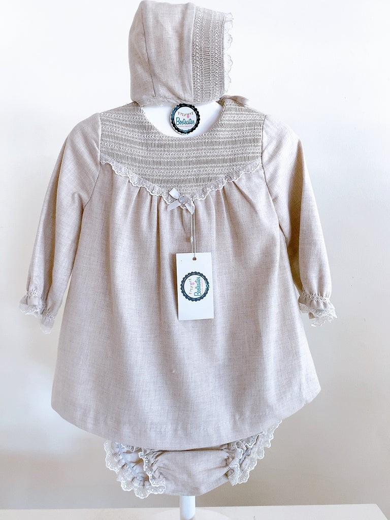 VESTIDO 3 PZS BEIGE CEREMONIA (24 meses)