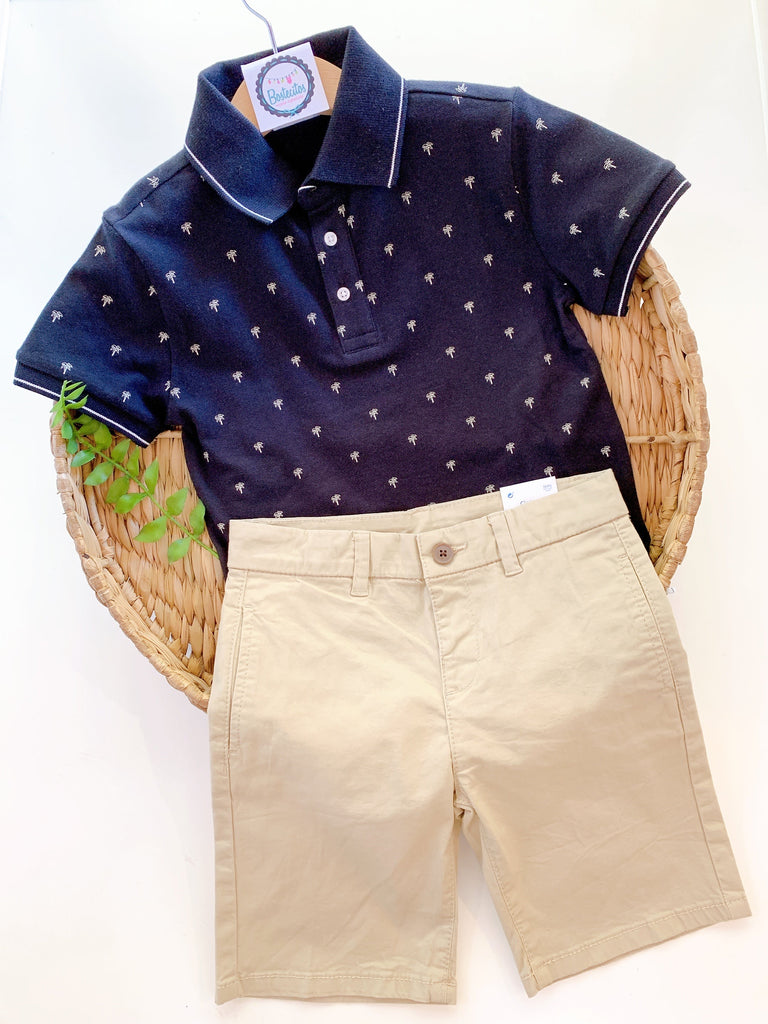 Conjunto playera negra polo con short color caqui
