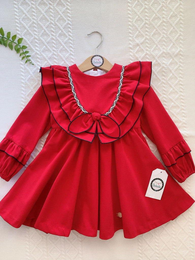 Vestido rojo con detalles negros moño en el centro (3 años)