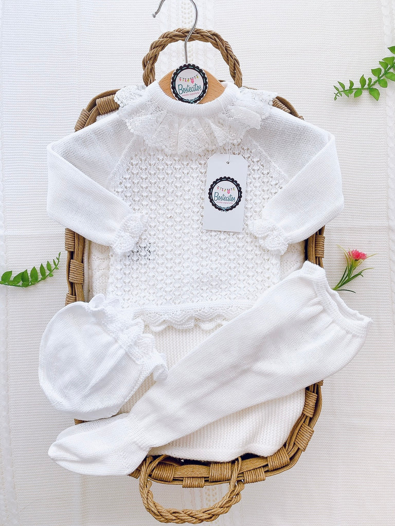 Tejido blanco con cuello Olán 3 piezas