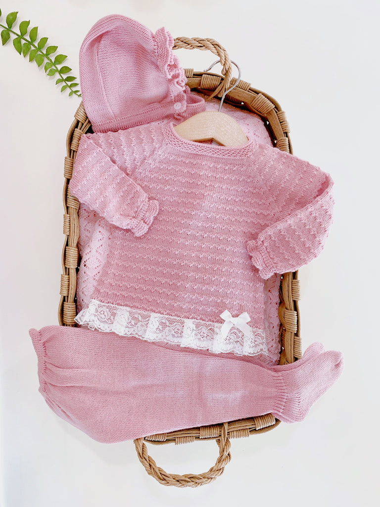 Conjunto 3 piezas polaina recogidas puntilla maquillaje (6 meses)