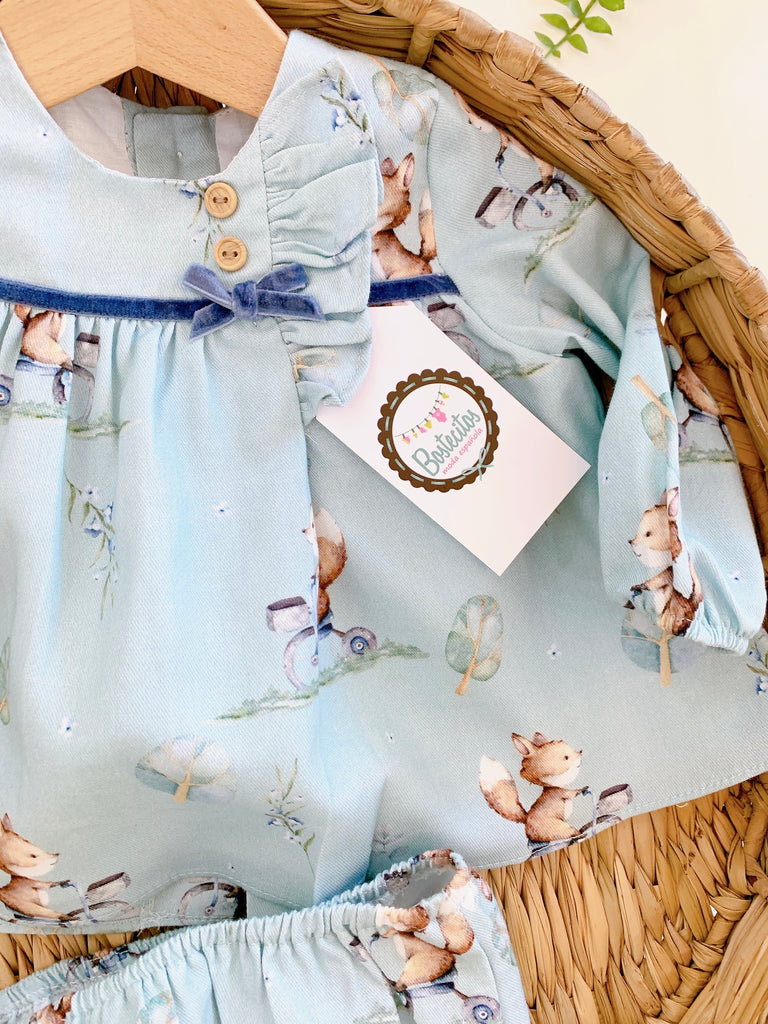 Conjunto verde estampado arrilla vestido y calzón