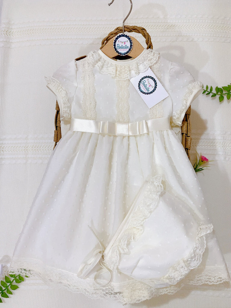VESTIDO BEIGE PUNTOS CEREMONIA