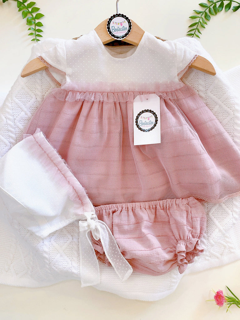 VESTIDO 3P GASITA ROSA CON BLANCO