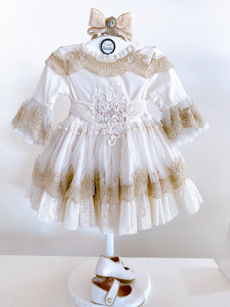 Vestido Ceremonia Beige Con Cafe Claro (4 AÑOS)