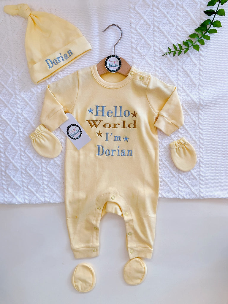 Mameluco personalizado gorro, mameluco, zapatitos y guantes (3 meses)