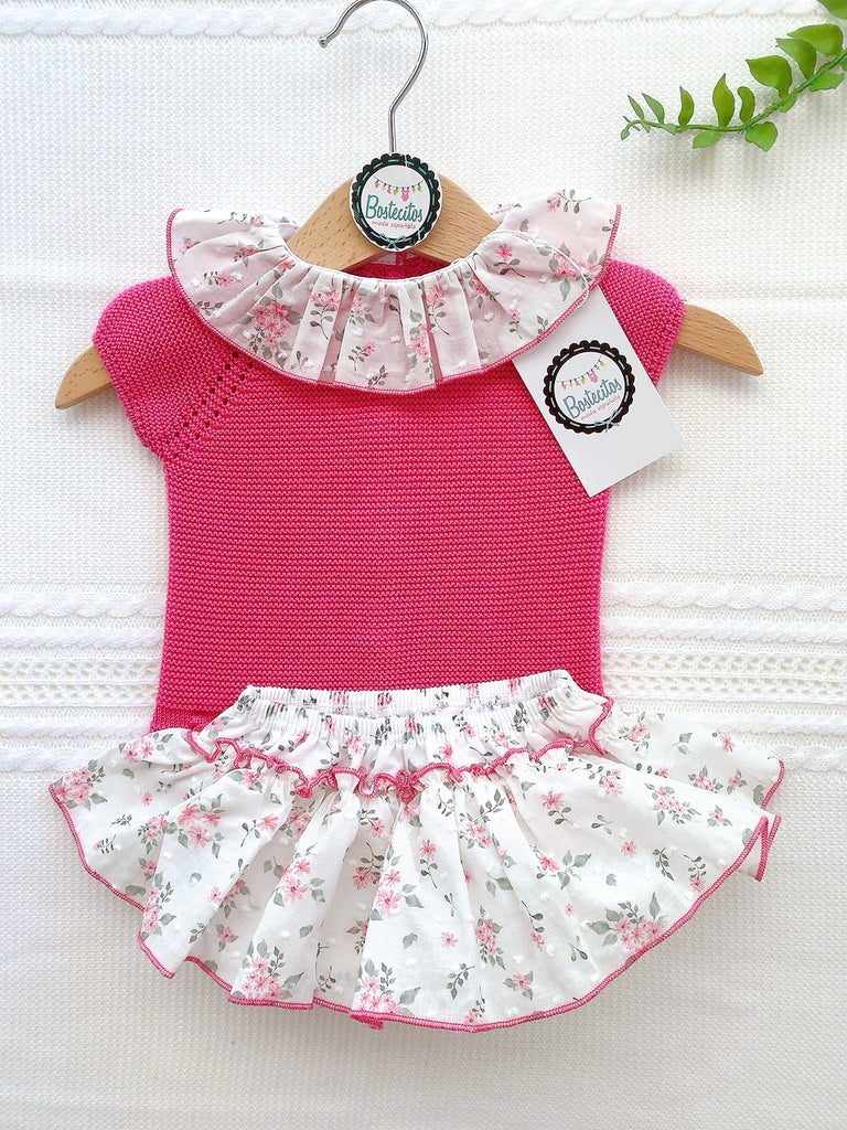 Blusa tejidita rosa fuscia con short falda talla (3 meses)