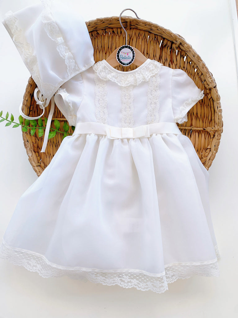 VESTIDO BEIGE GASA ENCAJE (18 meses)