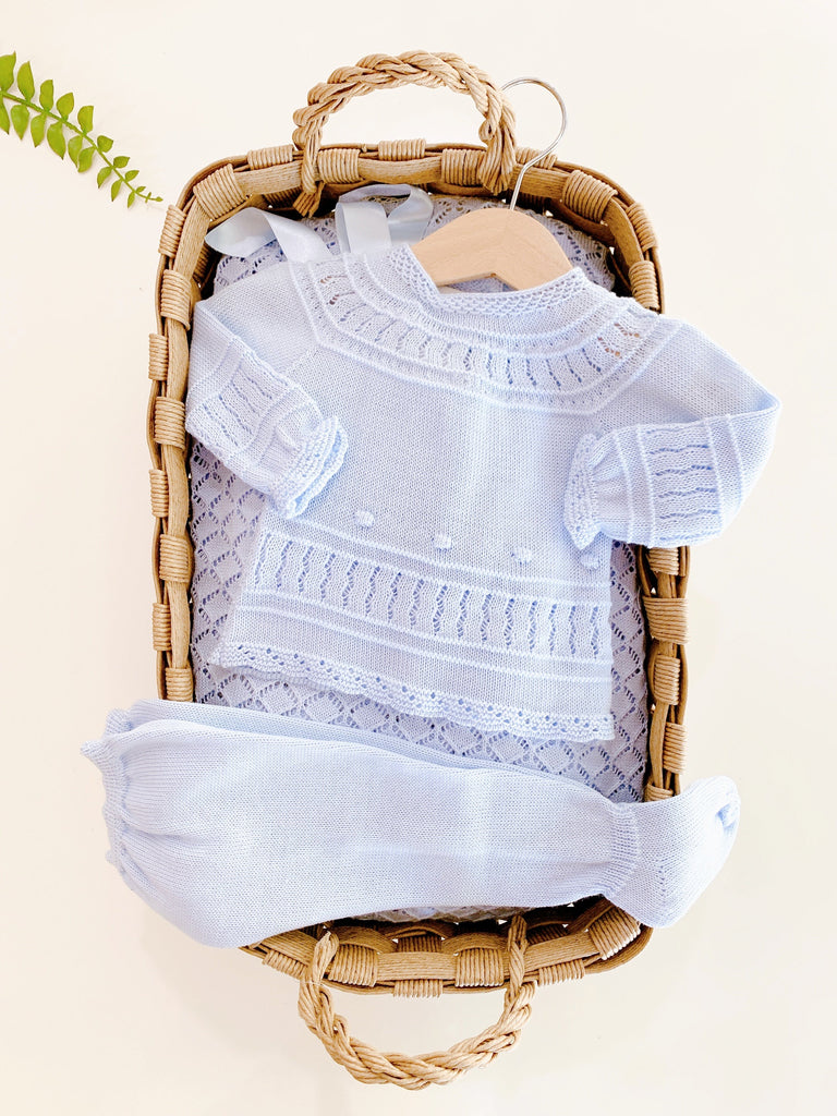 Conjunto tejido 2 piezas azul claro (3 Meses)