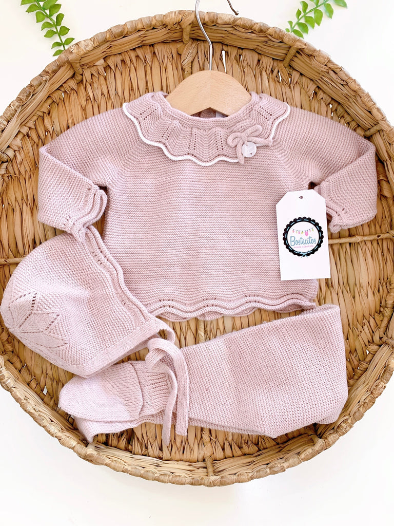 Conjunto rosa palo tejido cuello Olán tejido