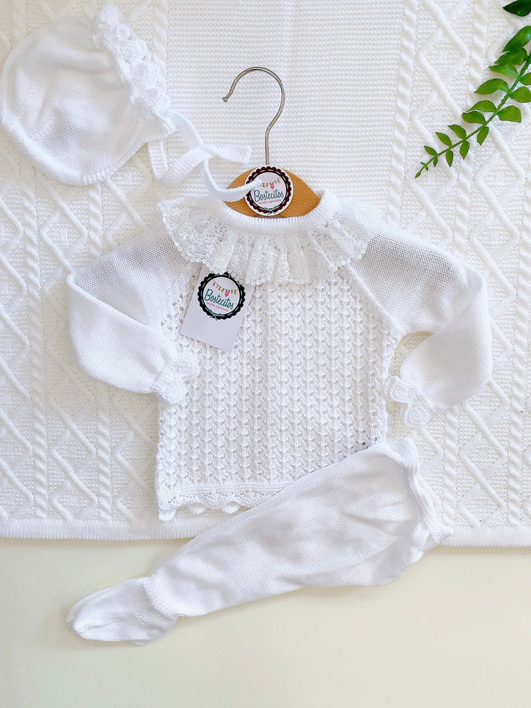 Tejido blanco con cuello Olán 3 piezas
