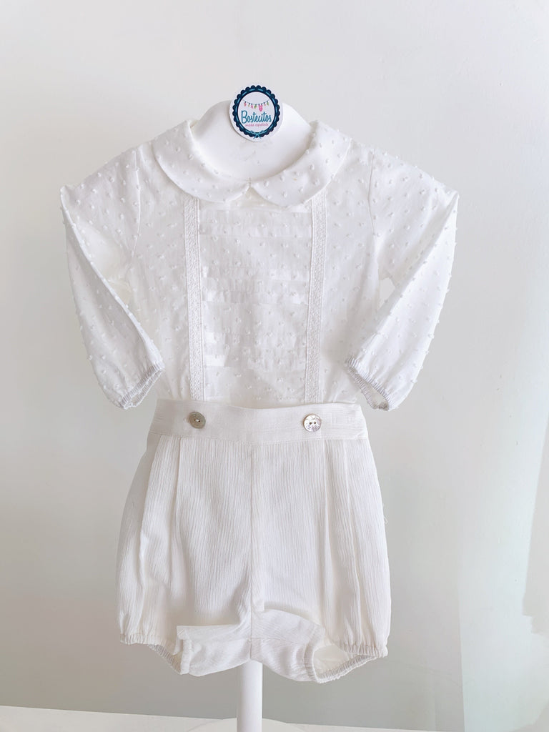 Conjunto camisa plumeti, color blanco Perla (12 meses)