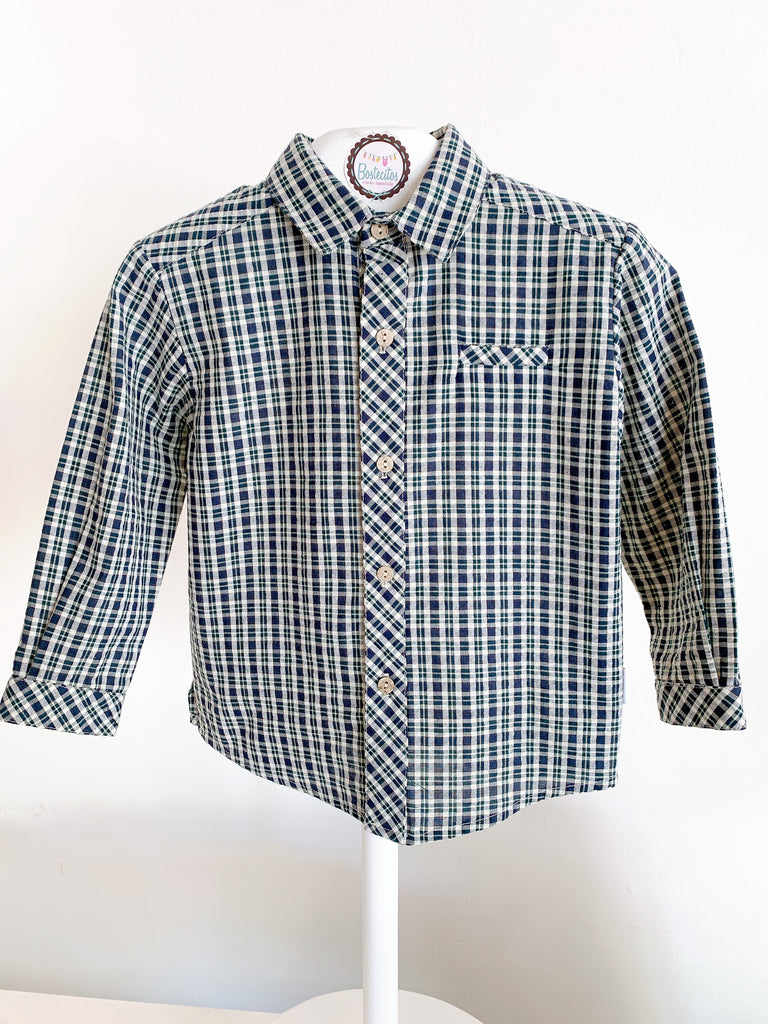 Camisa azul marino cuadros beige