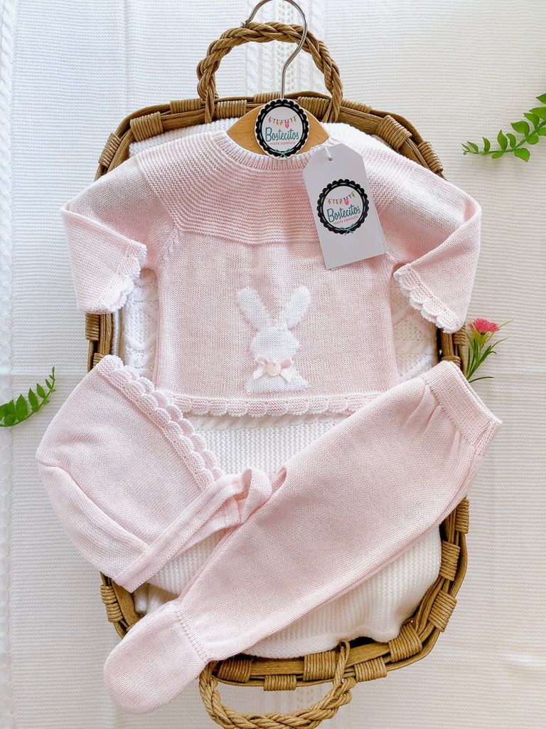 Tejido rosa bebé conejo 3 piezas