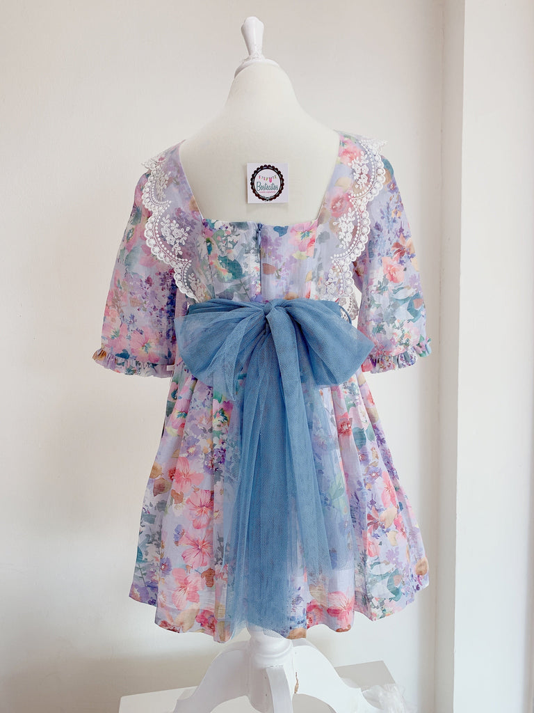 Vestido flores ceremonia con encaje beige (8 años)