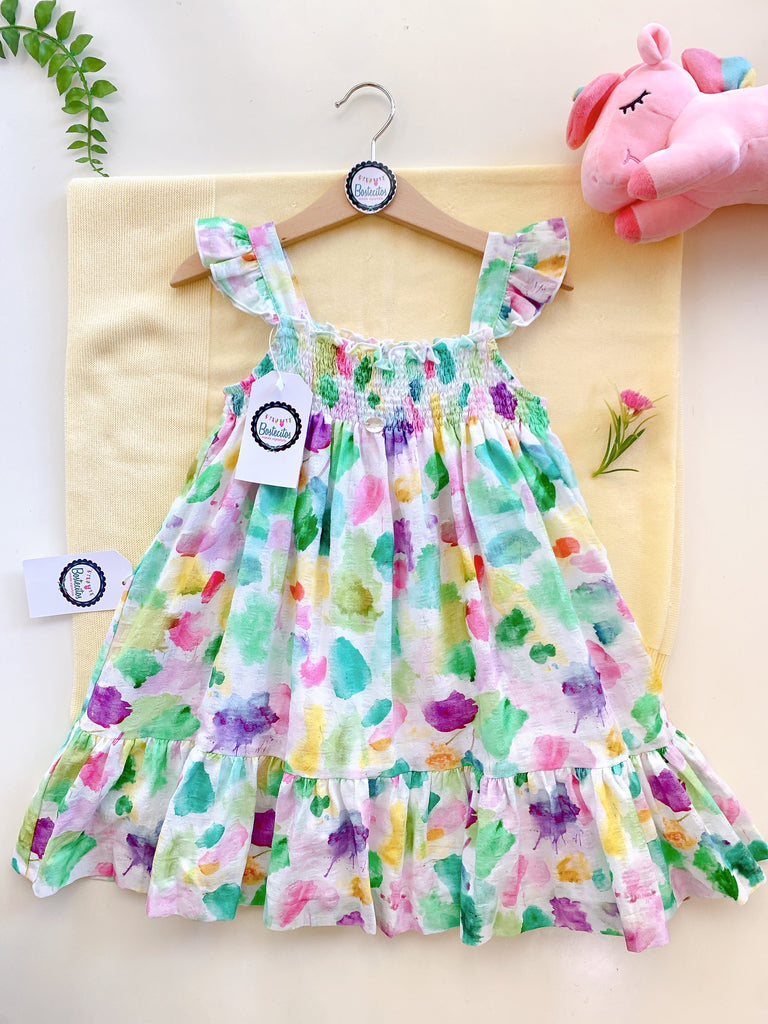 Vestido pintura de colores verde, lila, rosa