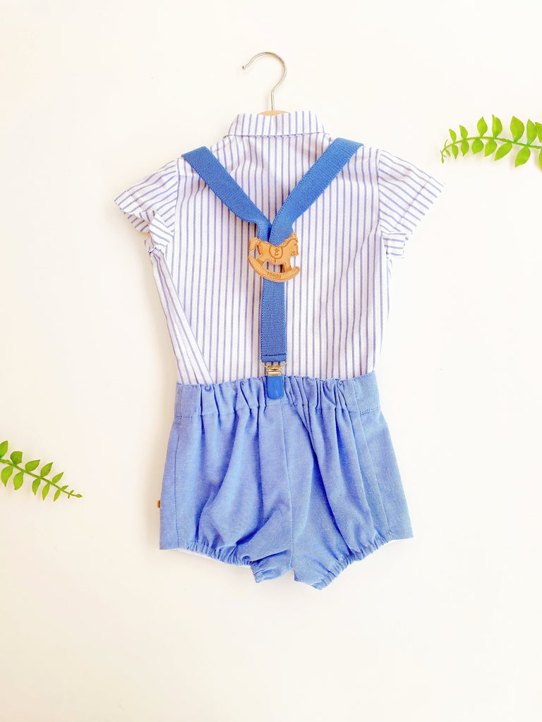 Conjunto camisa blanca con rayas azules (6 meses)