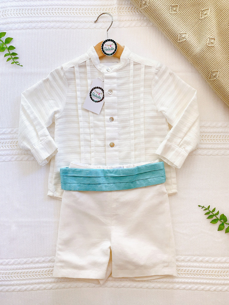 Conjunto de niño con camisa manga larga y pantalón corto ceremonia