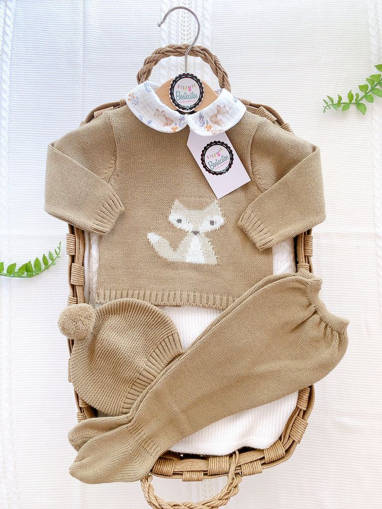 Conjunto tejido café ardilla