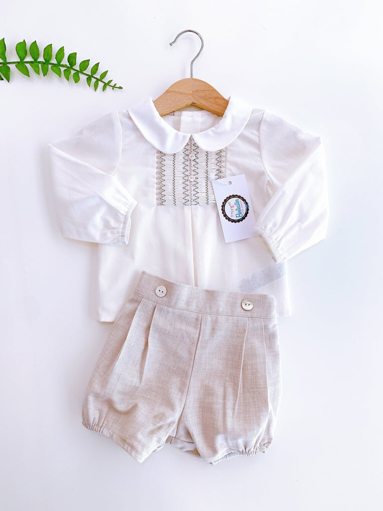 CONJUNTO CAMISA BLANCA SHORT BEIGE