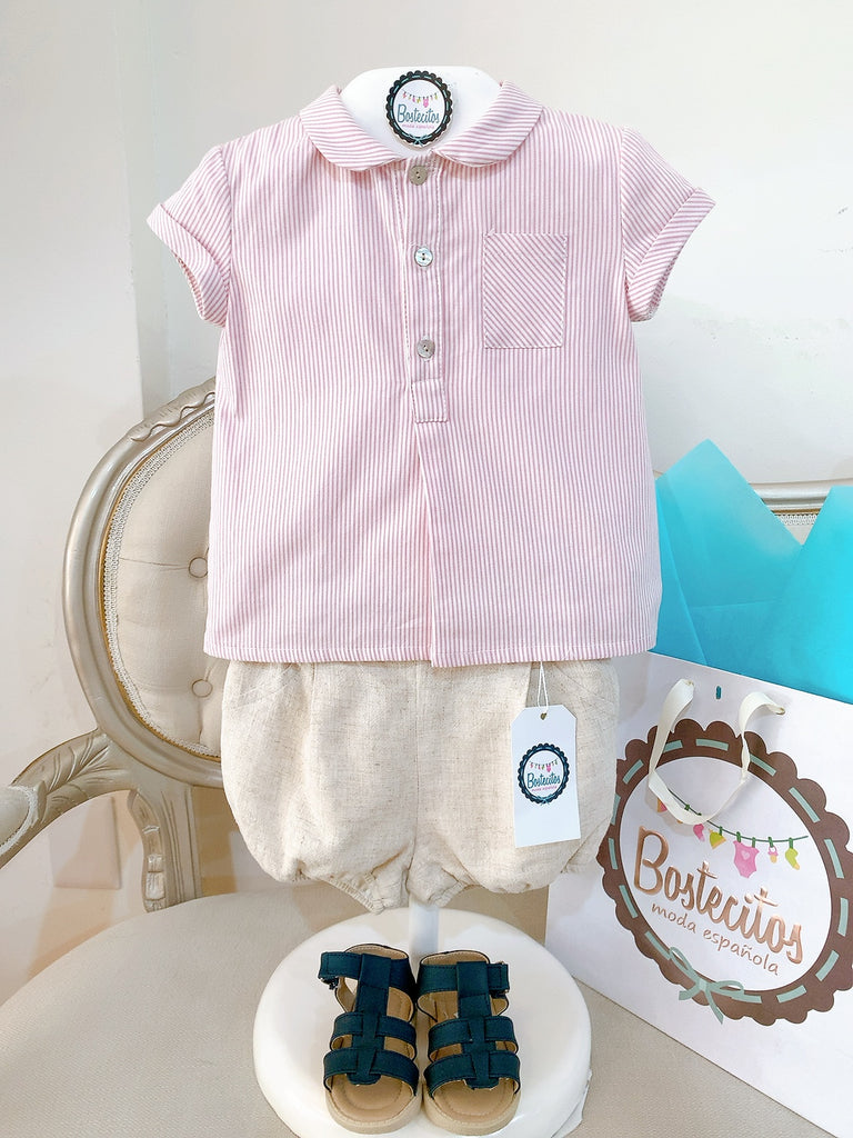 Conjunto camisa rayas con short color caqui