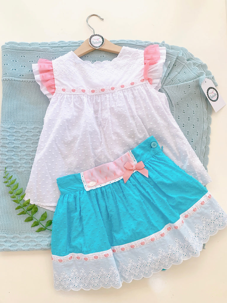 Conjunto falda Aqua y blusa plumeti