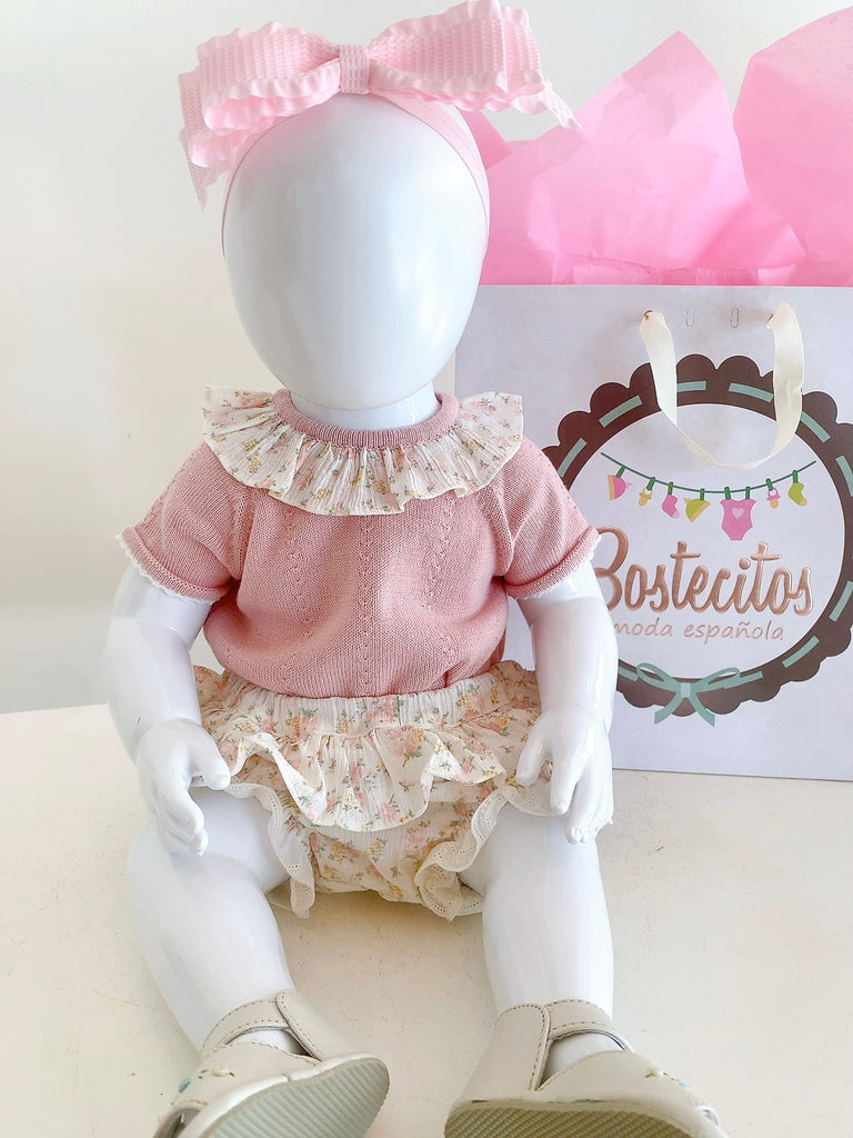 Conjunto blusa tejida don calzón estampado flores (6 meses)